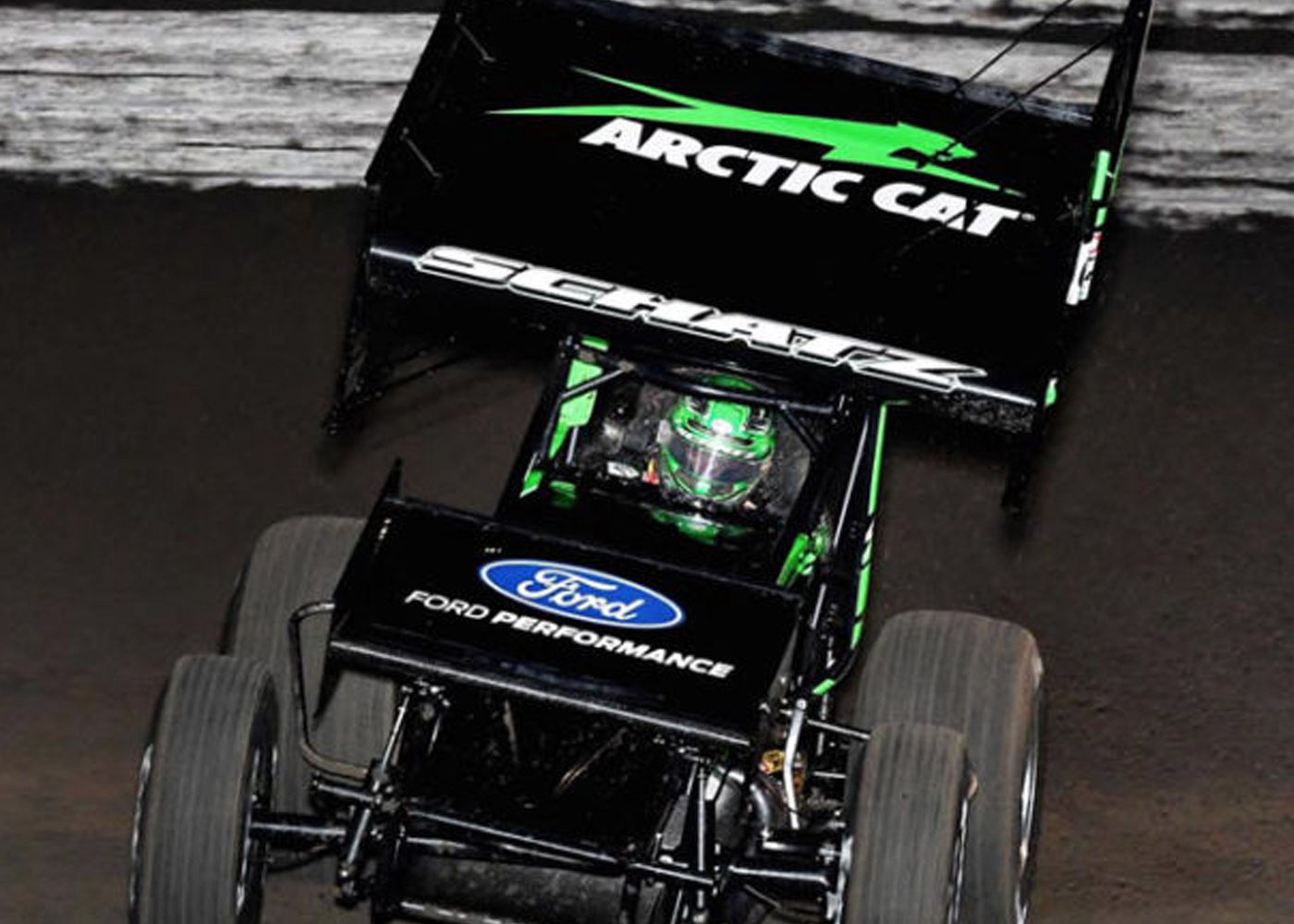 Sprint car driver Donny Schatz, right, of Fargo, N.D., battles for